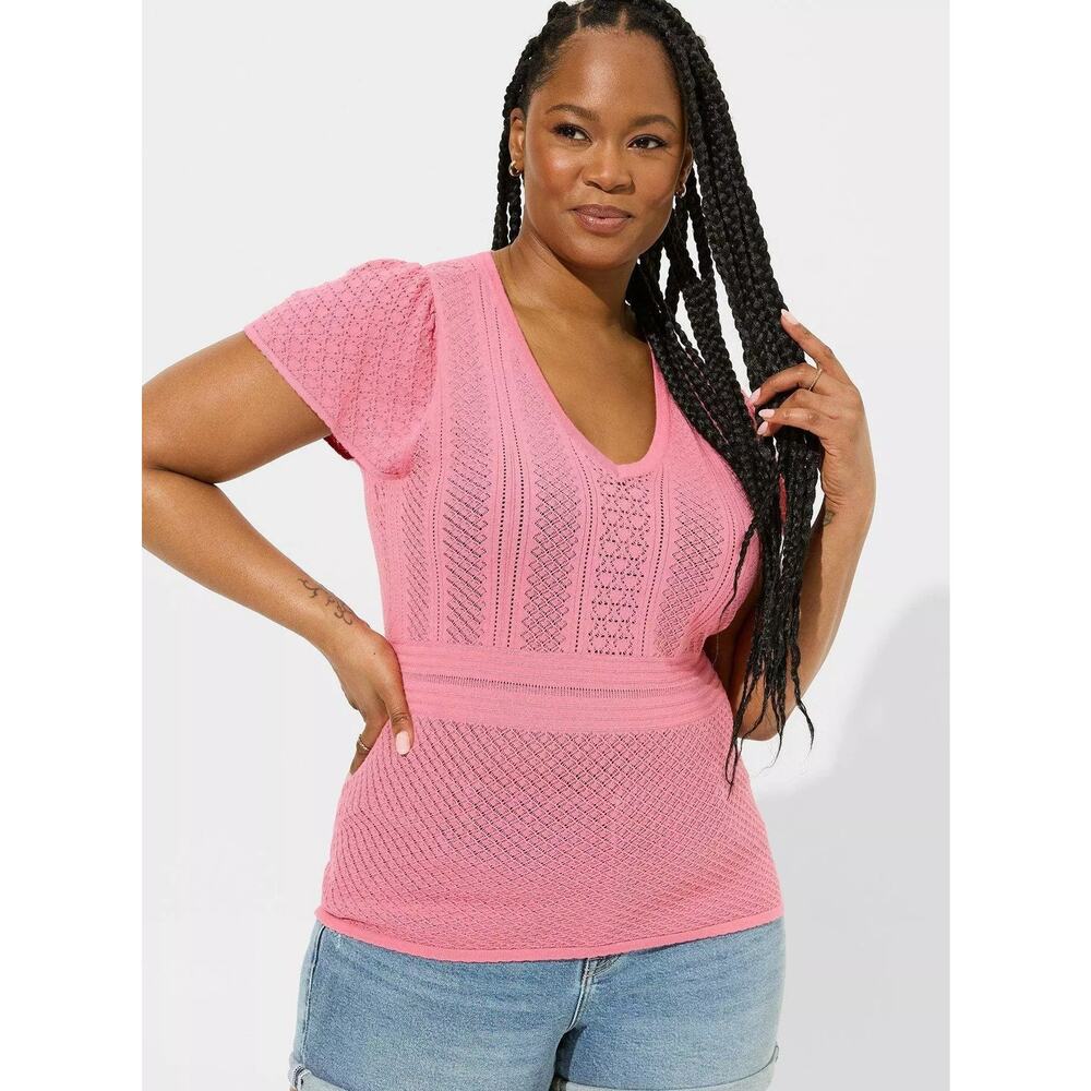Torrid Everyday Soft Pullover Pointelle V-Neck Sweater Shirt Top Size: 00X (10)